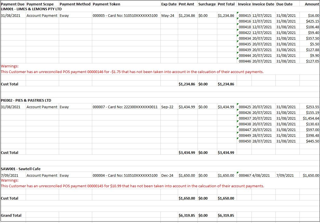 Example of Automatic Debtor Payments Report - Detail