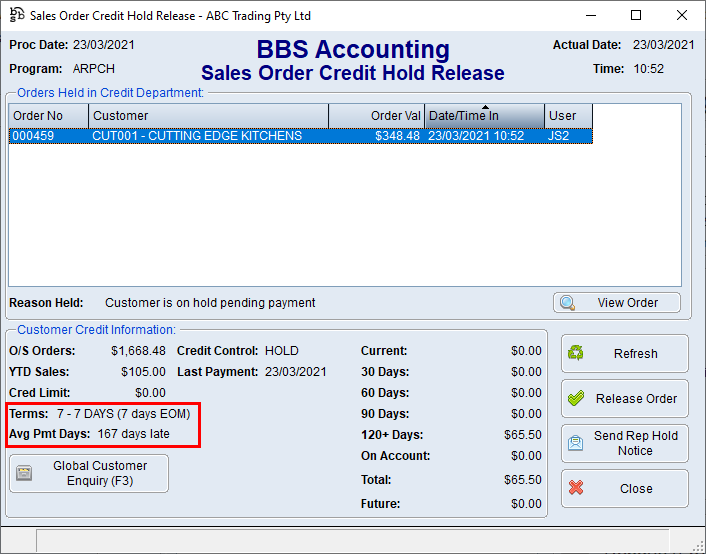 Sales Order Credit Hold Release Screen