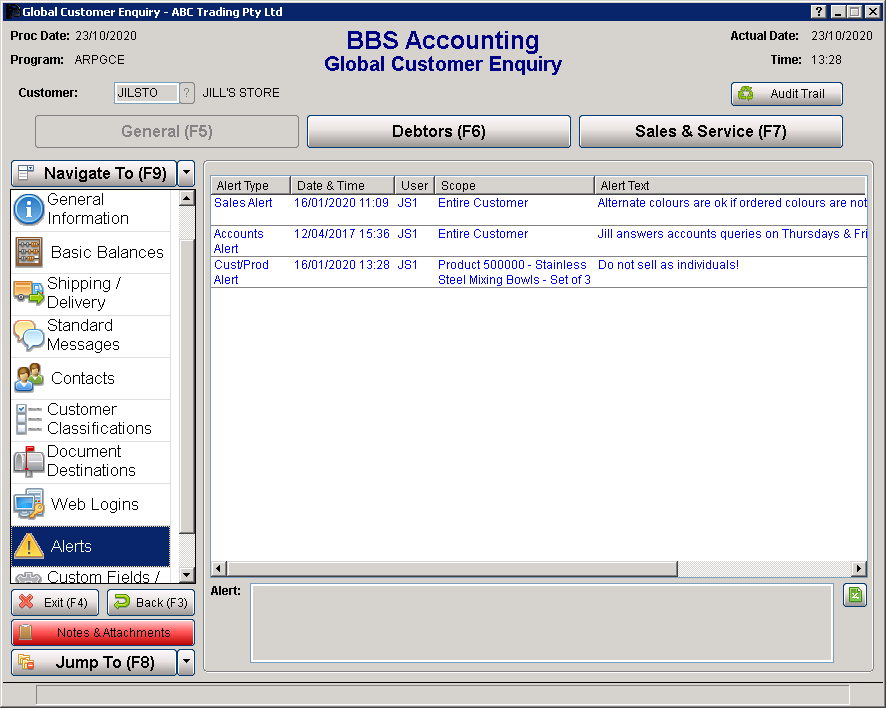 Global Customer Enquiry Screen