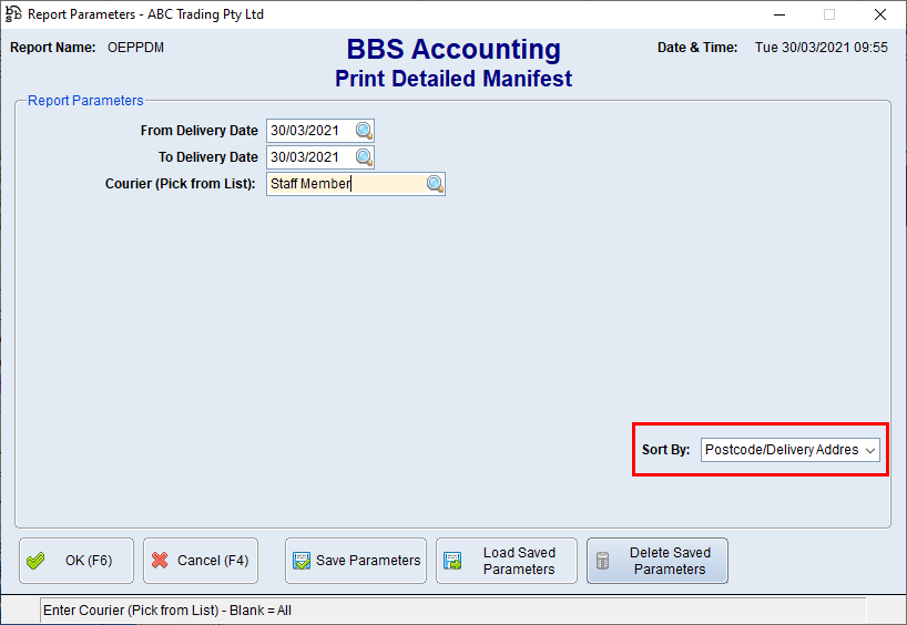 Print Detailed Manifest Screen