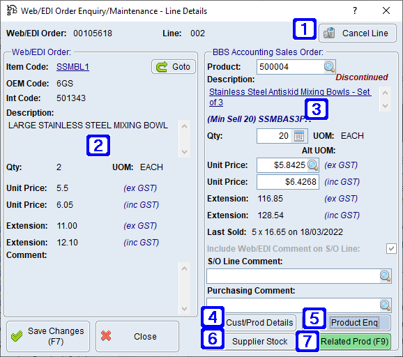 Web/EDI Order Enquiry/Maintenance - Line Detail Screen Web/EDI Order Enquiry/Maintenance - Line Detail Screen