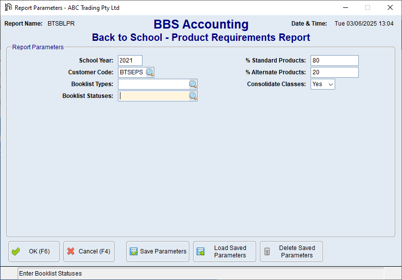 Back to School - Product Requirements Report Screen Back to School - Product Requirements Report Screen