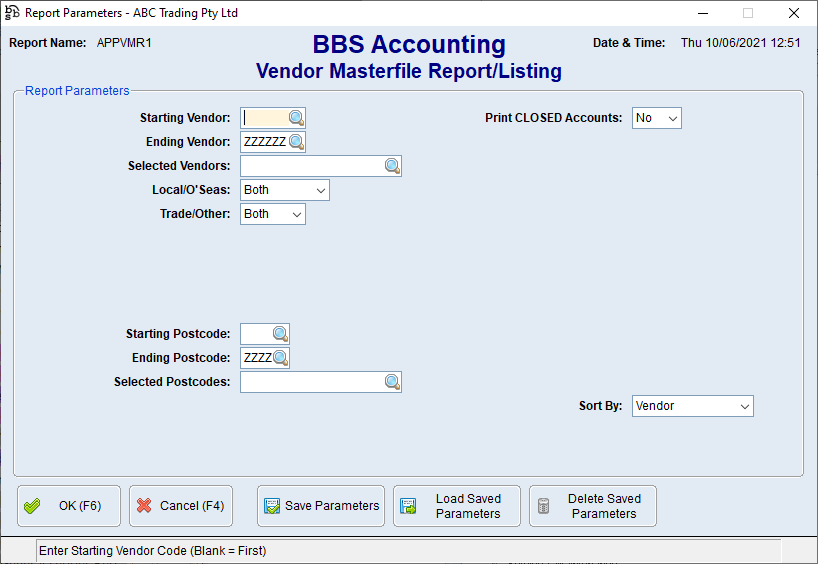 Vendor Masterfile Report/Listing Screen Vendor Masterfile Report/Listing Screen