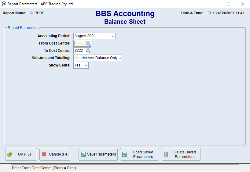 Balance Sheet Screen Balance Sheet Screen