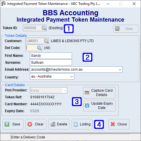 Integrated Payment Token Maintenance Screen Integrated Payment Token Maintenance Screen