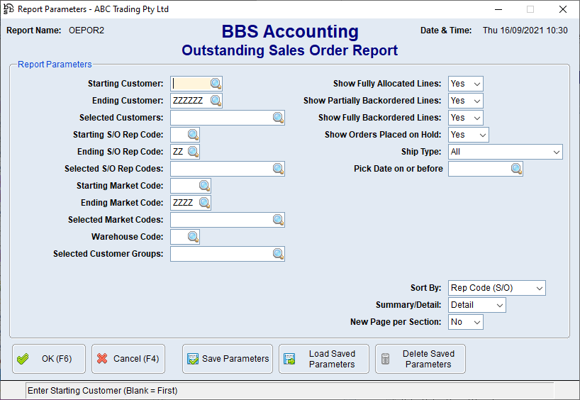 Outstanding Sales Order Report Screen Outstanding Sales Order Report Screen