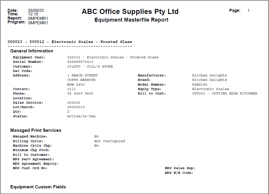 Example of Equipment Masterfile Report - PDF Example of Equipment Masterfile Report - PDF
