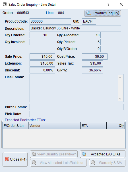 Sales Order Enquiry - Line Detail Sales Order Enquiry - Line Detail