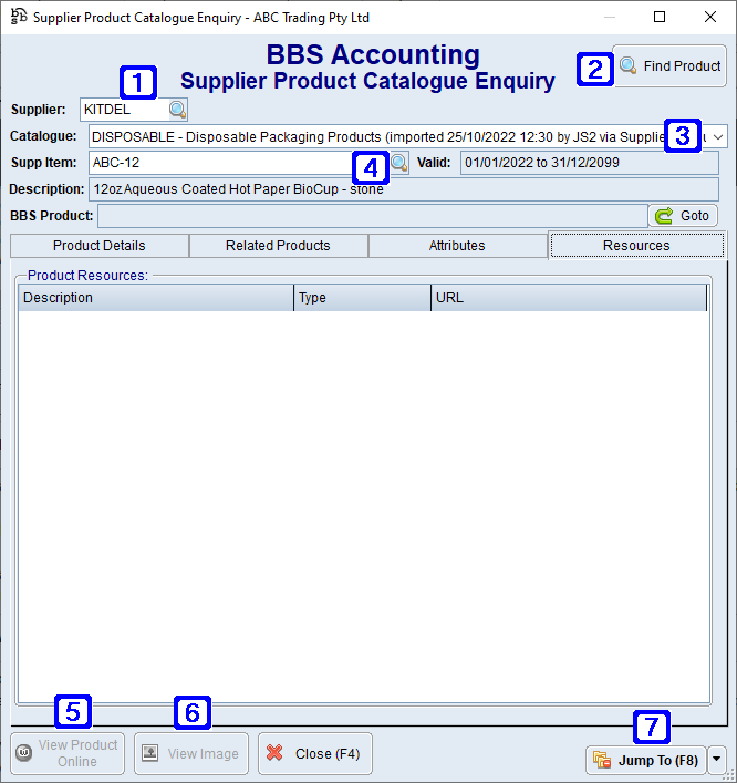 Supplier Product Catalogue Enquiry Screen