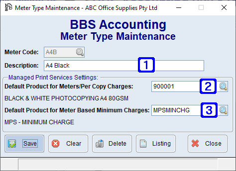 Meter Type Maintenance Screen Meter Type Maintenance Screen