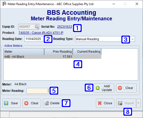 Meter Reading Entry/Maintenance Screen Meter Reading Entry/Maintenance Screen