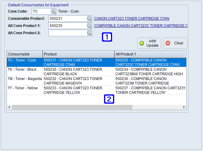 Product Masterfile Maintenance Consumables Tab Screen