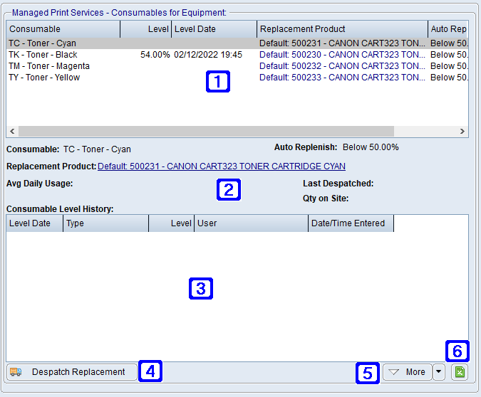 Global Equipment Enquiry - Consumables Tab Screen Global Equipment Enquiry - Consumables Tab Screen