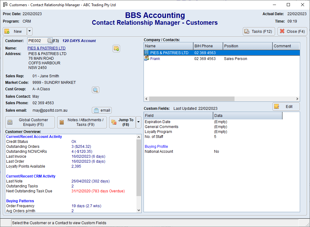 Contact Relationship Manager - Customers Screen