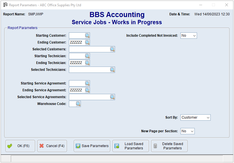 Service Jobs - Works in Progress Screen Service Jobs - Works in Progress Screen