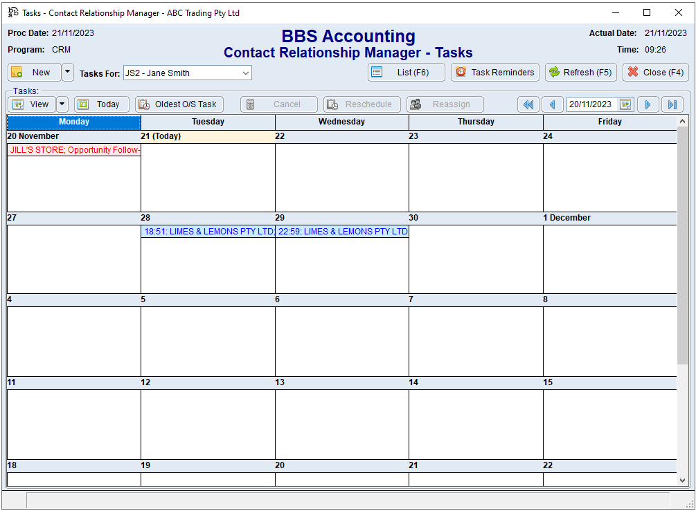 Calendar Format, Month View