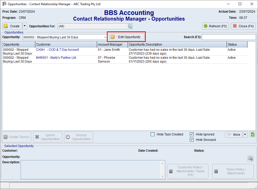 Contact Relationship Manager - Opportunities Screen