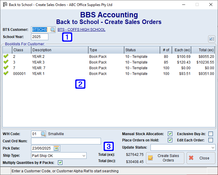 Back to School - Create Sales Orders Screen