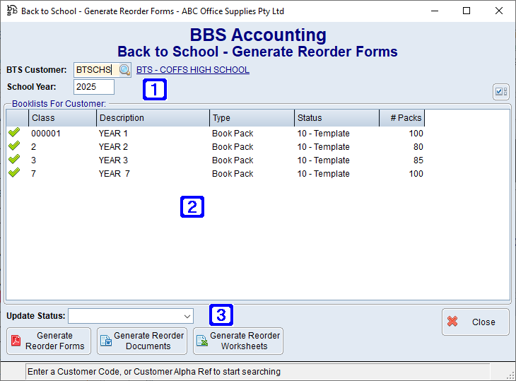 Back to School - Generate Reorder Forms Screen