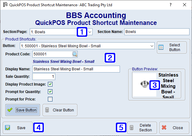 QuickPOS Product Shortcut Maintenance Screen