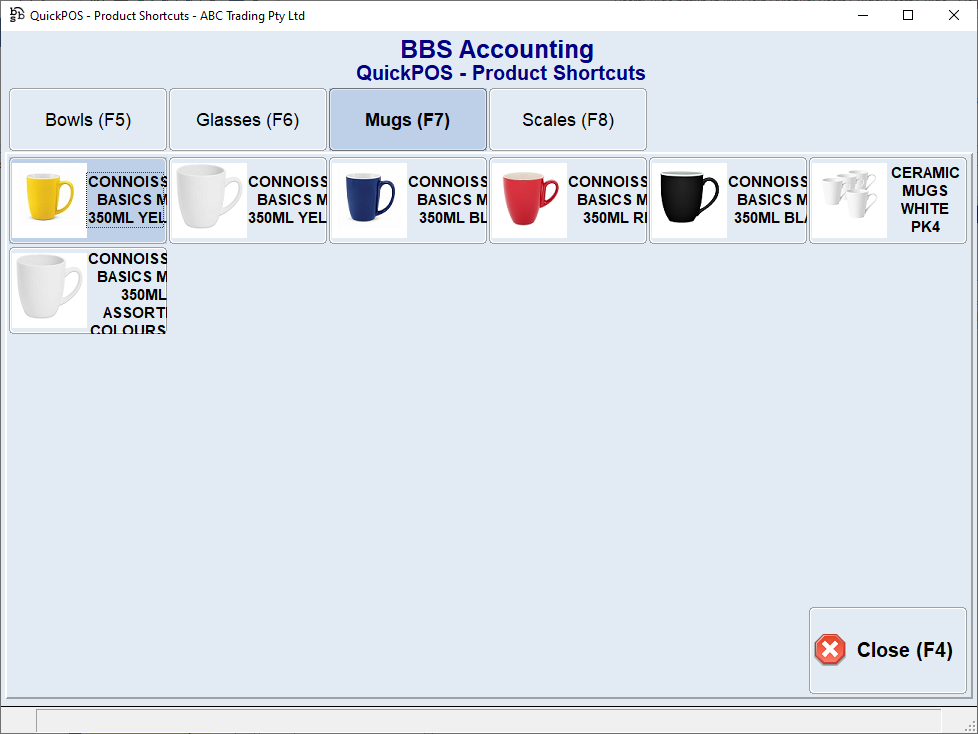 QuickPOS - Product Shortcuts Screen