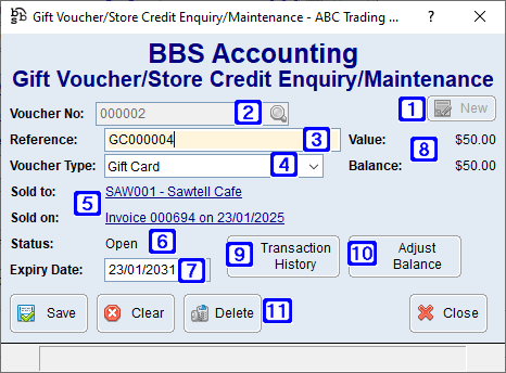 Gift Voucher/Store Credit Enquiry/Maintenance Screen
