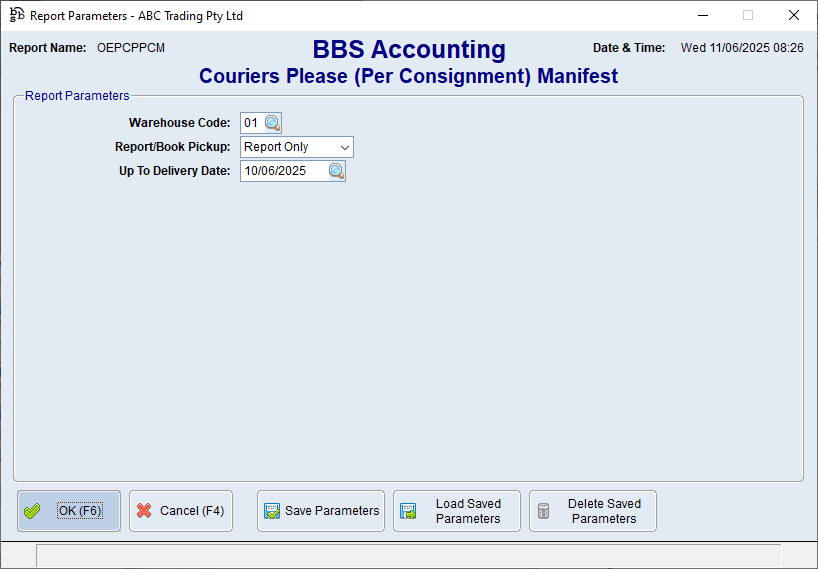 Couriers Please (Per Consignment) Manifest Screen Couriers Please (Per Consignment) Manifest Screen