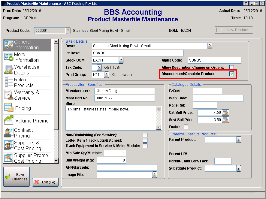 Discontinued product flag
