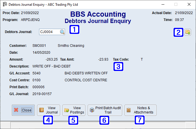 Debtors Journal Enquiry Screen Debtors Journal Enquiry Screen