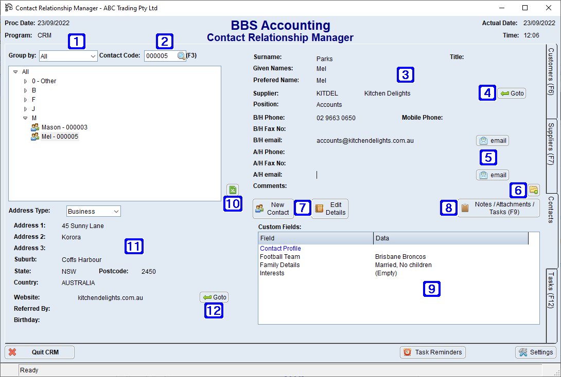 Contact Relationship Manager Contacts Tab Screen
