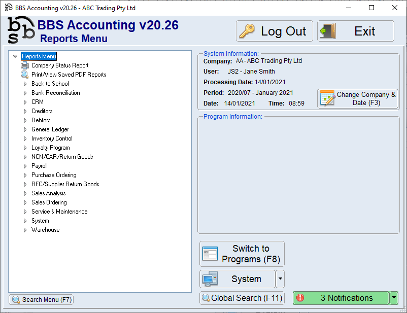Reports Menu Reports Menu